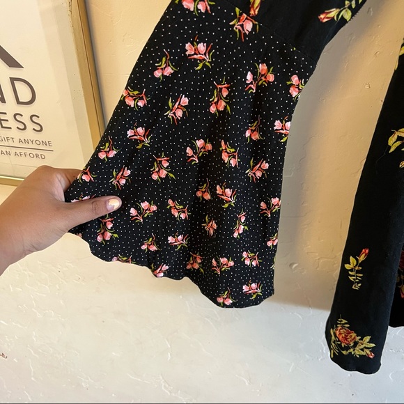 Free People Black & Yellow Floral Print Open Back Mini Dress XS - Picture 4 of 12